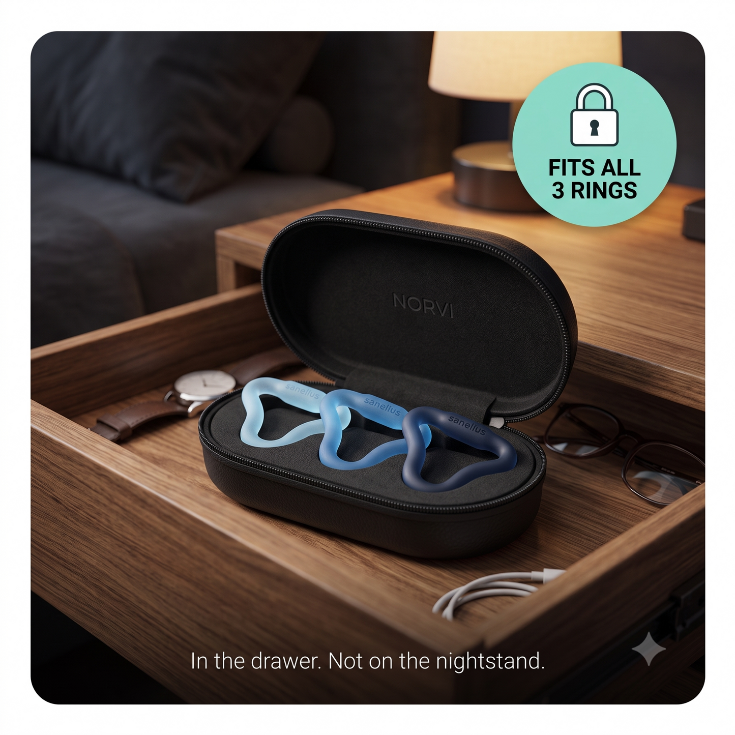 The Norvi Vault™ — "In the drawer. Not on the nightstand."